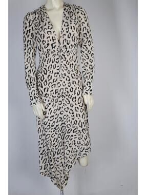 A.L.C. Dress Size 2 Silk Leopard Animal Print V-Neck Long Sleeve Midi Boho Luxe